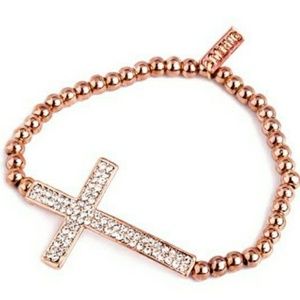 🔴 PAVE CROSS BEADED Stretch BRACELET - ROSE GOLD